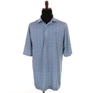 FootJoy Polo Shirt Men's Large Blue Floral Wicking Performance Castle Pines GC
